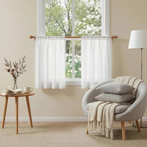 Vista 81 de MYSKY HOME Cortinas naturales de puerta francesa para ventana de puerta, 40 pulgadas de largo, cortas, semitransparentes, filtrantes de luz