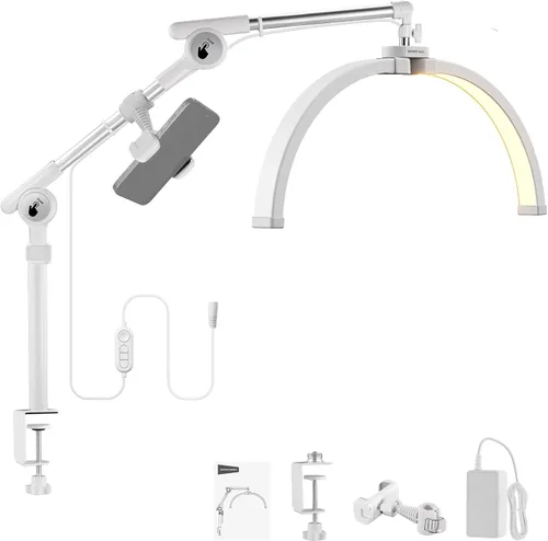 Vista 12 de NEEWER Kit de Luz de Esteticista con Soporte para Teléfono y Bolsa de Viaje, Soporte para Control 2.4G/PC/MAC y Control Separado de 2 Cabezales