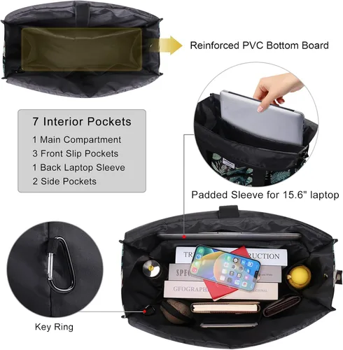 Vista 3 de HAWEE Bolsa de mano utilitaria con compartimento para portátil, funda de equipaje con cremallera, multibolsillo, bolso de hombro