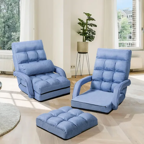 Vista 2 de Giantex Chaise Lounge - Sillón plegable multiusos para interiores con 6 posiciones ajustables, reposabrazos integrados, almohada lumbar, asiento