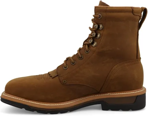 Vista 2 de Twisted X - Botas de cuero de grano completo con cordones para hombre de 8 pulgadas con punta de acero para hombre Sillín envejecido.