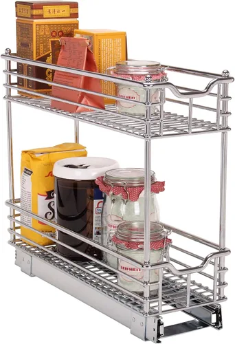 Vista 6 de Household Essentials Glidez - Organizador de almacenamiento multiusos de acero cromado extraíble/deslizante para uso debajo del gabinete - Diseño