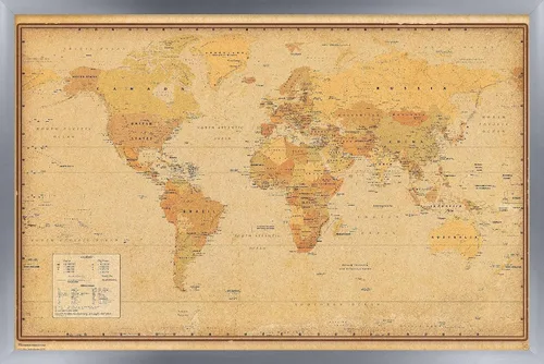 Vista 15 de Trends International Póster de pared antiguo con mapa mundial 2024, 22.4 pulgadas de largo x 14.7 pulgadas, versión enmarcada en madera de granero