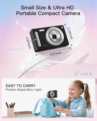 Vista 4 de Cámara digital, cámara FHD 1080P para apuntar y disparar con tarjeta SD de 32 GB, 2 baterías, zoom 16X, antivibraciones, diseño pequeño compacto