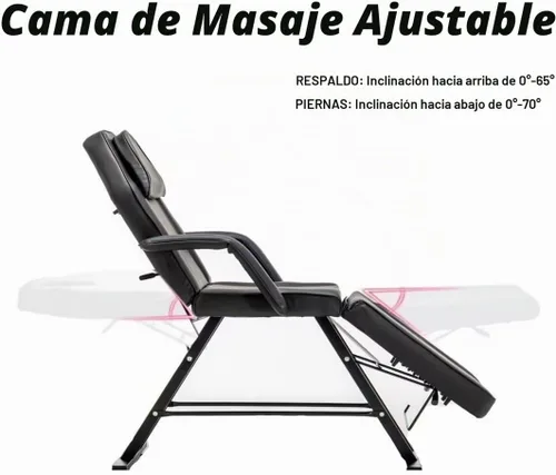 Vista 5 de Roixeeds Silla de tatuaje de 3 secciones, cama de masaje profesional ajustable, silla de cama de tatuaje con taburete de spa y gancho para toalla