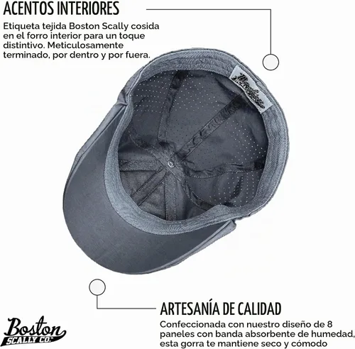 Vista 3 de La Gorra Original Cool Air Boston Scally - Gorra Plana Newsboy Transpirable - Sombrero de 8 Paneles Ajustado para Hombres - Gris Oscuro