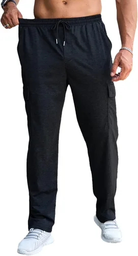Vista 3 de CTU Pantalones deportivos holgados de moda para hombre, ligeros, para entrenamiento, pantalones deportivos con parte inferior abierta con bolsillos