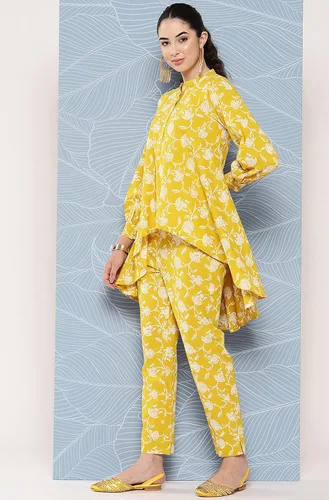 Vista 5 de Janasya Conjunto de coords con estampado floral de algodón mostaza indio para mujer