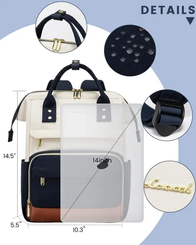 Vista 5 de LOVEVOOK Mochila de moda para mujer, Beige-azul-marrón, Bolso mochila de moda