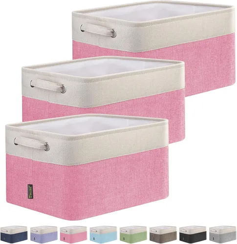 Vista 41 de BALEINE 1 paquete de contenedores de almacenamiento de tela para estantes, cestas de almacenamiento de lino para organizar, contenedores decorativos