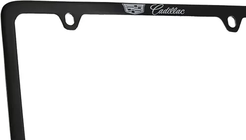 Vista 3 de Cadillac con escudo - Marco de placa de matrícula de metal - Negro recubierto en polvo con cromado expuesto Negro A