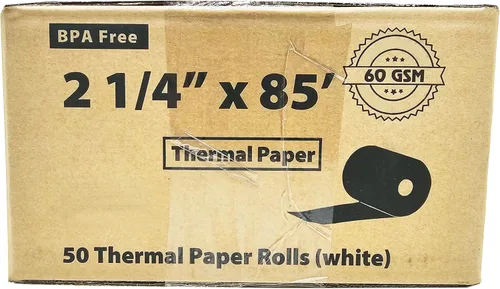 Vista 3 de Rollos de papel térmico de 2.25, 2 1/4 x 85 pulgadas, 50 rollos First Data FD130, FD50, FD400, FD55, FD100Ti, papel térmico Tranz 420, Verifone
