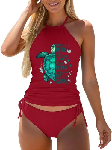 Vista 48 de Omichic Trajes de baño tankini para mujer, de dos piezas, blusa tipo tankini modesta con parte inferior de bikini Negro