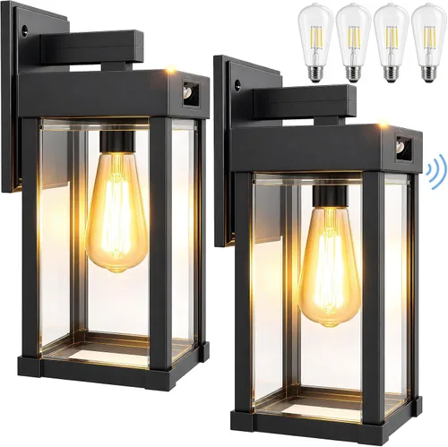 Vista 8 de Luces Solares de Pared para Exteriores, Aplique con Sensor de Movimiento con 3 Modos de Iluminación, Luminarias de Porche Exterior del Atardecer al