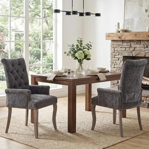 Vista 19 de Accent Dining Chair with Arms,Chenille High Back Kitchen Armchairs,Beige Beige1
