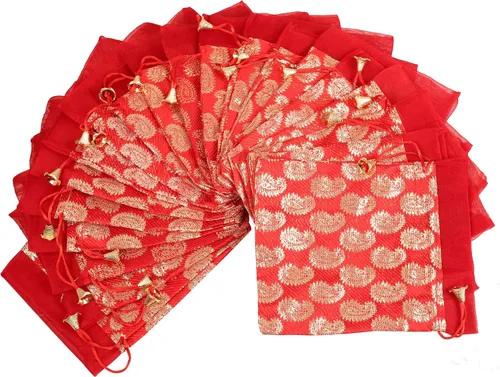 Vista 3 de Handcrafted Traditional Indian MultiColor Colors Drawstring Purse Bag Pouch Potli for Gift Jewelry Packaging