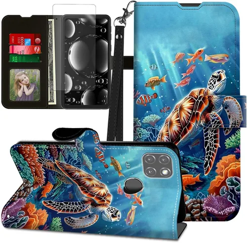 Vista 336 de Funda para Motorola Edge 2022 con protector de pantalla, soporte y tarjetero y correa para la muñeca, funda magnética para Moto Edge 2022 5G UW Lobo