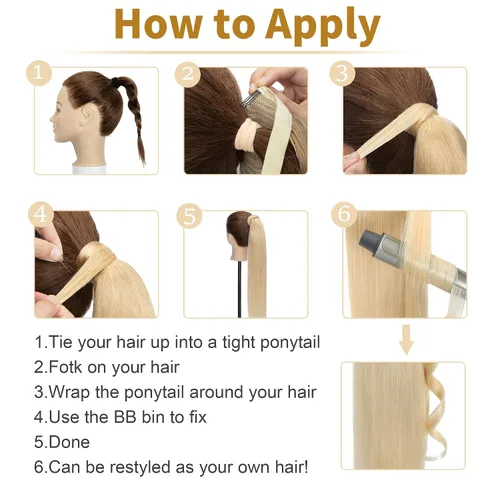 Vista 8 de SEGO - Extensiones de cabello humano, largo y liso, 100 % cabello Remy real, para mujeres, para usar en cola de caballo