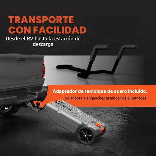 Vista 7 de Camco Rhino - Tanque portátil de 15 galones para RV - Cuenta con ruedas grandes resistentes a pinchazos y orificio de drenaje bajo - Incluye