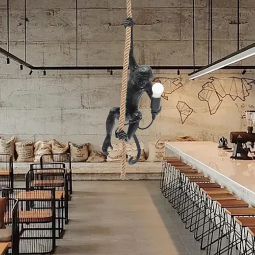 Vista 7 de TFCFL Vintage Monkey Pendant Light Chandelier Resin Hemp Rope Industrial Edison Ceiling Pendant Lamp Fixture, E26 Hanging Lamp Fixture for Indoor