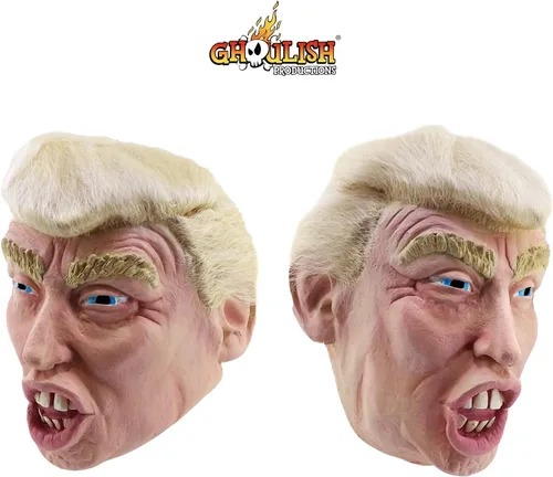 Vista 9 de Máscara de Halloween Trump con cabello para adultos, Beige