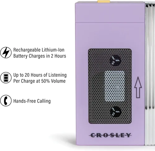 Vista 2 de Crosley CR3047A-LN Mini Altavoz Bluetooth portátil retro de los años 80, inalámbrico con micrófono, vintage, lavanda