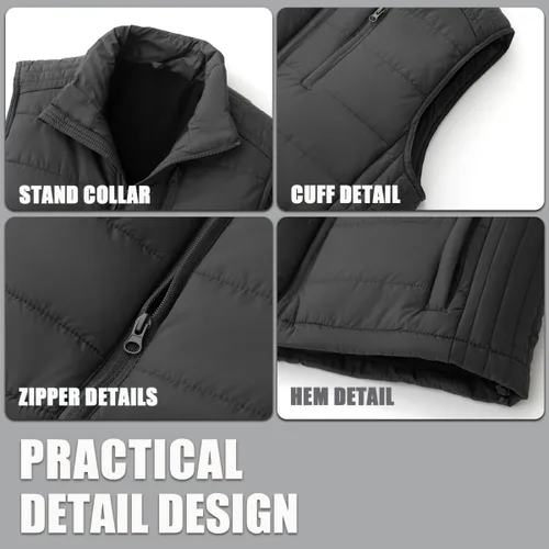 Vista 46 de Msmsse Chalecos de invierno para hombre, con forro polar, acolchado, casual, sin mangas