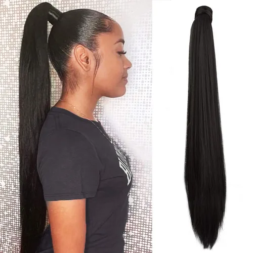 Vista 32 de SEIKEA Extensión de cola de caballo con clip alrededor del cabello lacio para mujer (12 pulgadas, negro)
