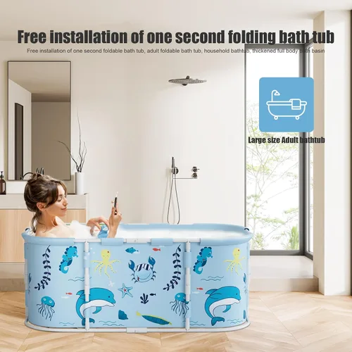 Vista 8 de 43" Large Foldable Bathtub, Freestanding Surround Collapsible Bathtub, Extra Large Foldable Bathtub with Plastic Frame, Family SPA Soaking Tub for