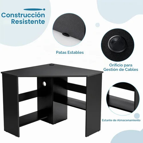 Vista 7 de Escritorio esquinero Tangkula, escritorio de computadora de 90 grados en forma de triángulo para espacios pequeños, escritorio esquinero