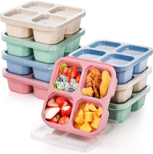 Vista 8 de Cididu Paquete de 8 cajas de almuerzo para aperitivos, 4 compartimentos, contenedor de almacenamiento de alimentos dividido reutilizable apilable