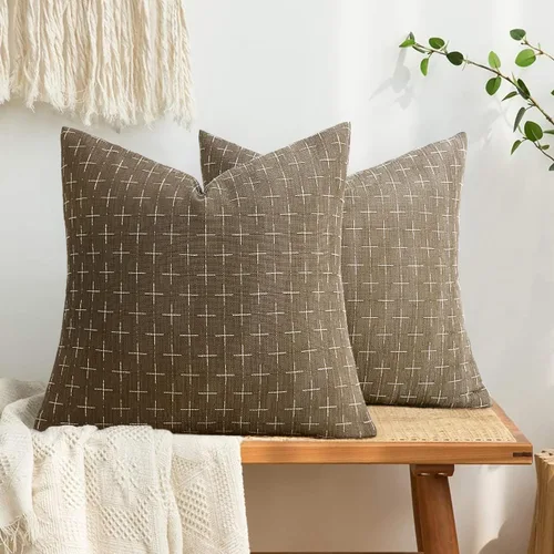 Vista 115 de MIULEE - Juego de 2 fundas de almohada decorativas de lino de arpillera navideñas, modernas, estilo campestre, rústicas, tejidas, con textura