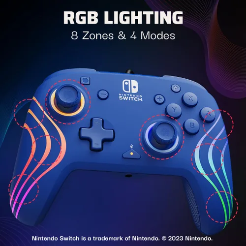 Vista 2 de PDP Afterglow Wave Wired Controller Blue for Nintendo Switch, Nintendo Switch - OLED