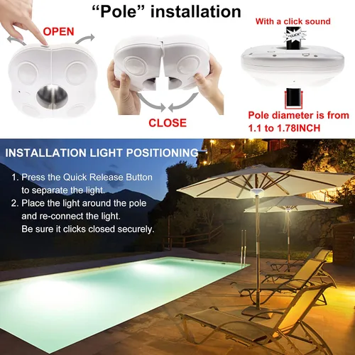 Vista 5 de LUXSWAY Luz de sombrilla de patio que cambia de color, funciona con pilas, color blanco