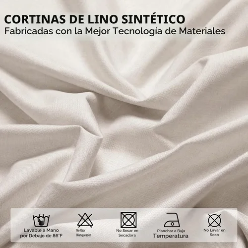 Vista 4 de Deconovo Cortinas opacas de lino extra anchas para ventana, 100% bloqueo de luz total, cortinas gruesas para puertas correderas, cortinas térmicas
