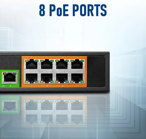 Vista 5 de BV -Tech 8 puertos Gigabit PoE+ con 2 Enthernet Uplink, 130W, 802.3af/at POE-SW802G