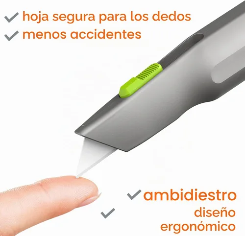 Vista 2 de Cuchillo utilitario con mango de metal, hoja de cerámica amigable con los dedos, se retrae automáticamente para mayor seguridad, mango de metal La