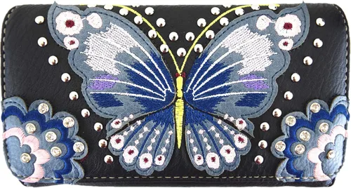Vista 3 de Juego de cartera de estilo occidental con bordado de mariposa para mujer, bolso de hombro