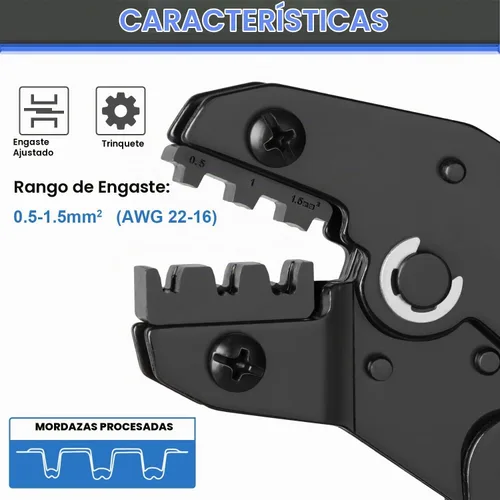 Vista 3 de Qibaok - Kit de herramientas de engaste de terminales de cable, crimpadora de cables de trinquete AWG 22-16 (0.5-1.5 mm²) con 500 conectores macho