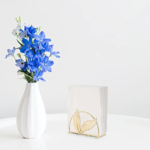 Vista 6 de Healifty Iron Napkin Holder Large Napkin Stand with Leaf Design, Golden Metal Serviette Holder for Bathroom and Dining Table Use