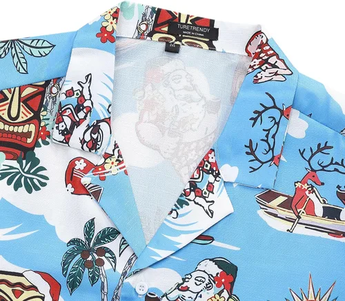 Vista 4 de TURETRENDY Camisas hawaianas para hombre, estampado floral, con botones, verano, tropicales, vacaciones, playa, fiestas