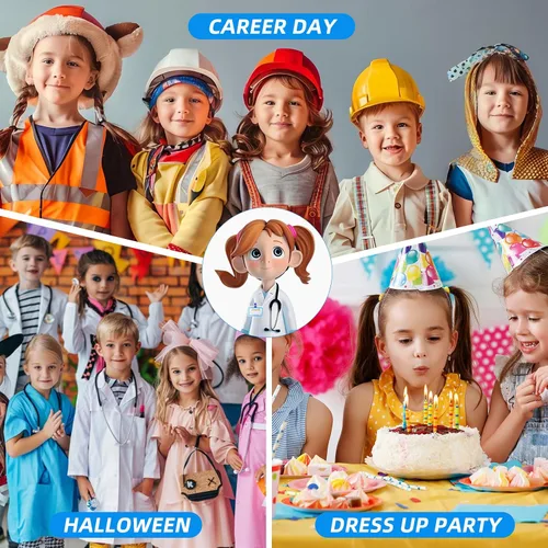 Vista 6 de Doctor Scrubs Costume for Kids With Stethoscope Lab Coat Career Day Costume Doctor Dress Up For Boys Girls 3-12