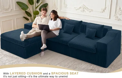 Vista 7 de Sofá modular modular de 101 pulgadas con otomana, sofás grandes y cómodos de nube, sofá modular de 4 asientos en forma de L, sofás seccionales