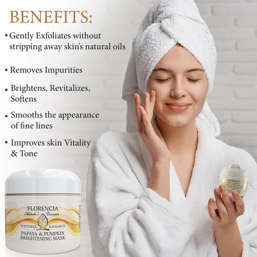 Vista 5 de Florencia Máscara iluminadora de papaya y calabaza. Mascarilla facial natural, exfoliante, suavizante y suavizante. Elimina suavemente las impurezas