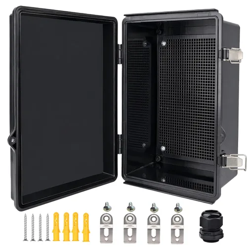 Vista 8 de Caja eléctrica impermeable, caja de conexiones IP67, pestillo de acero inoxidable, cubierta transparente con bisagras, carcasa para proyectos