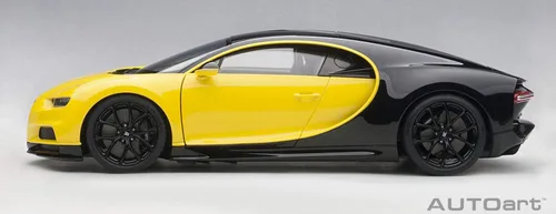 Vista 7 de Autoart Bugatti Chiron Jaune Molsheim Amarillo y Nocturne Negro Modelo 1/18