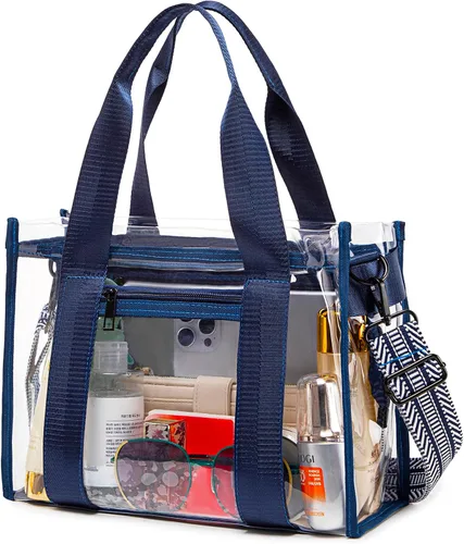 Vista 10 de Bolsa transparente UEOE para eventos en estadios, gran bolso de mano transparente con bolsa con cremallera exterior e interior para eventos