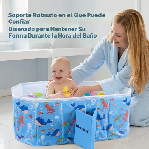 Vista 7 de MORAIS Bañera plegable para bebé, bañera portátil para niños pequeños para Azul