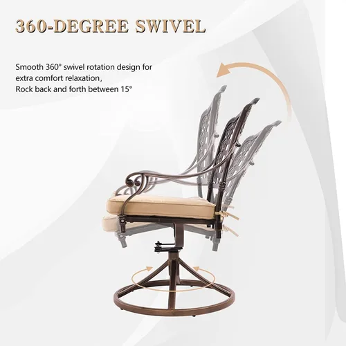 Vista 7 de TITIMO Juego de comedor de 7 piezas de aluminio fundido para patio, muebles de comedor al aire libre, juego de conversación de patio, mesa Silla