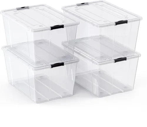 Vista 8 de Lifetime Appliance Parts paquete de 6 contenedores organizadores de almacenamiento de plástico de 34 cuartos de galón con tapa ultra duradera